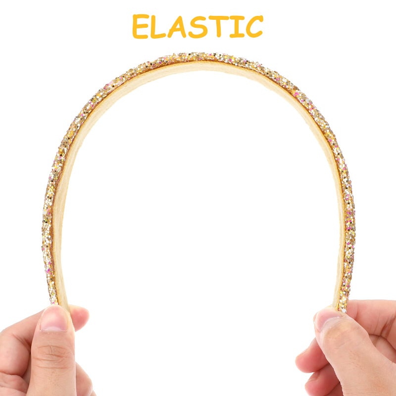 COMNICO 2 PCS Glitter Headbands for Girls, Cute Sparkly Wide Thick Head Bands Bling Non Slip Hairband Rainbow Sequin Little Girl Hair Accessories for Children Kids Women(White+Gold) - Image 3